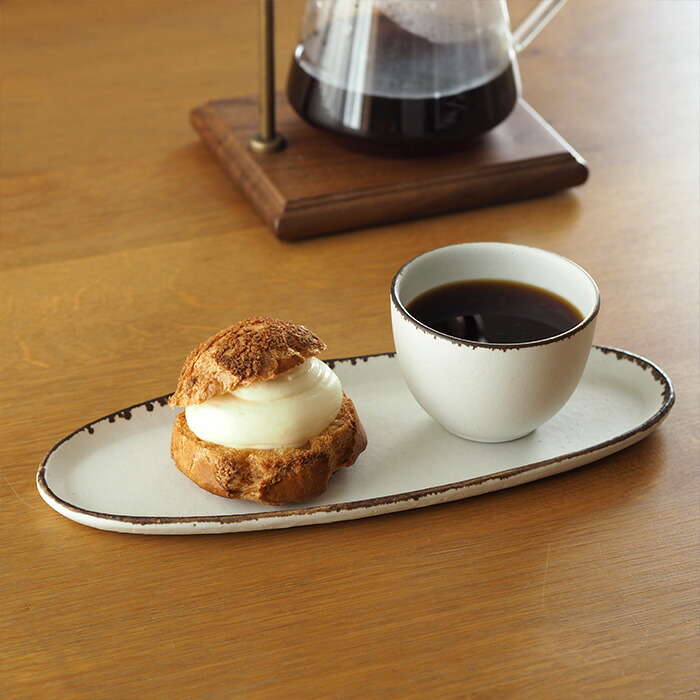 飯高幸作　オーバル皿　白フチ茶 　/　 kousha ceramic works