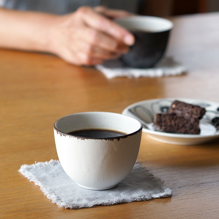 飯高幸作　湯のみ　白フチ茶 　/　 kousha ceramic works