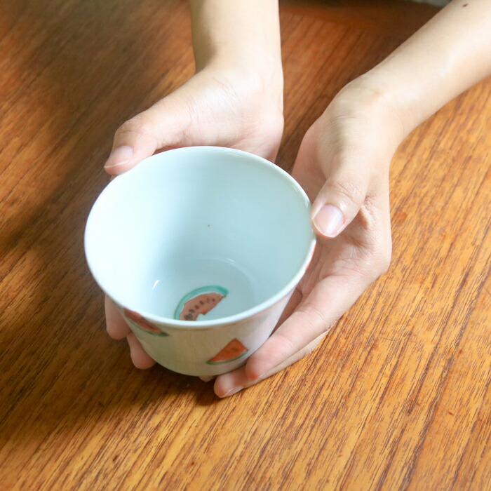 堀畑蘭　色絵スイカ　蕎麦猪口