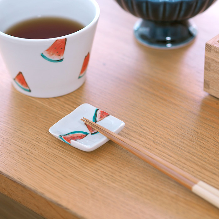 【4個セット】堀畑蘭　色絵スイカ　箸置き