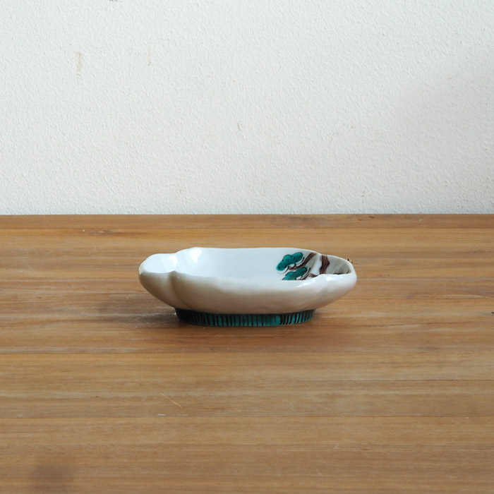 堀畑蘭　隅入豆皿　色絵唐子と松