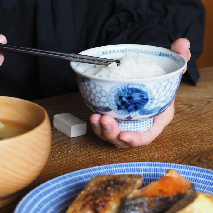 堀畑蘭　染付花畑　飯碗