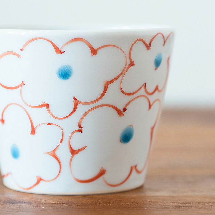 堀畑蘭　蕎麦猪口　色絵 花雲　赤