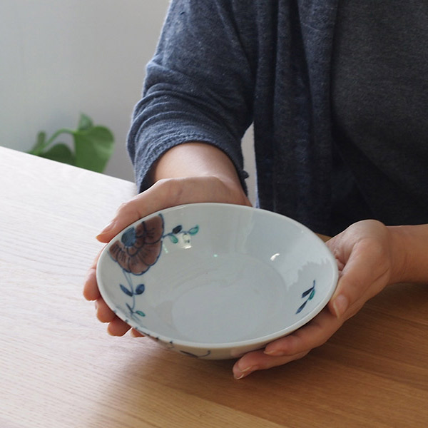 九谷青窯　高原真由美　色絵ビオラ　楕円鉢