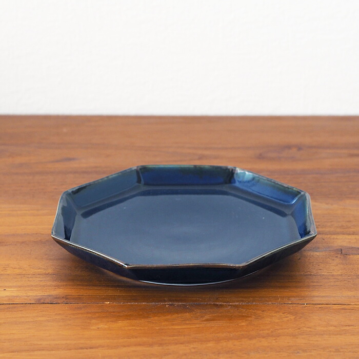 九谷青窯　高原真由美　瑠璃釉　八角皿