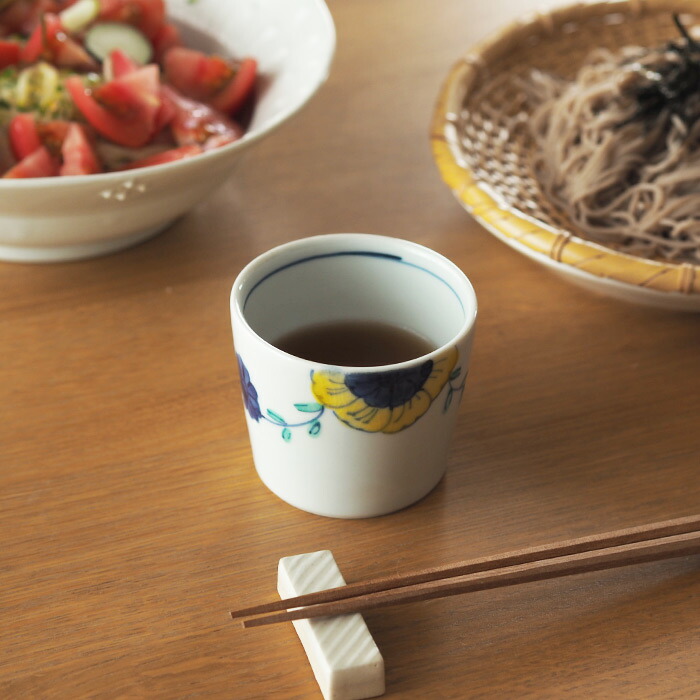 九谷青窯　高原真由美　色絵舞い花　蕎麦猪口
