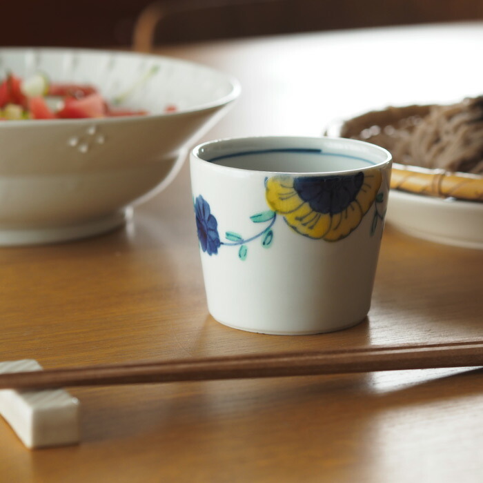 九谷青窯　高原真由美　色絵舞い花　蕎麦猪口