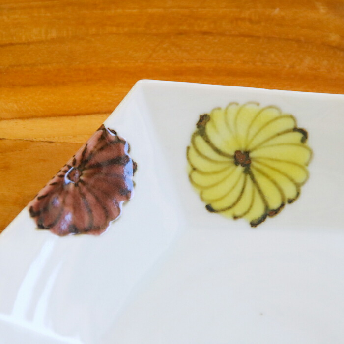 九谷青窯　横井佳乃　色絵八重花　六角深皿