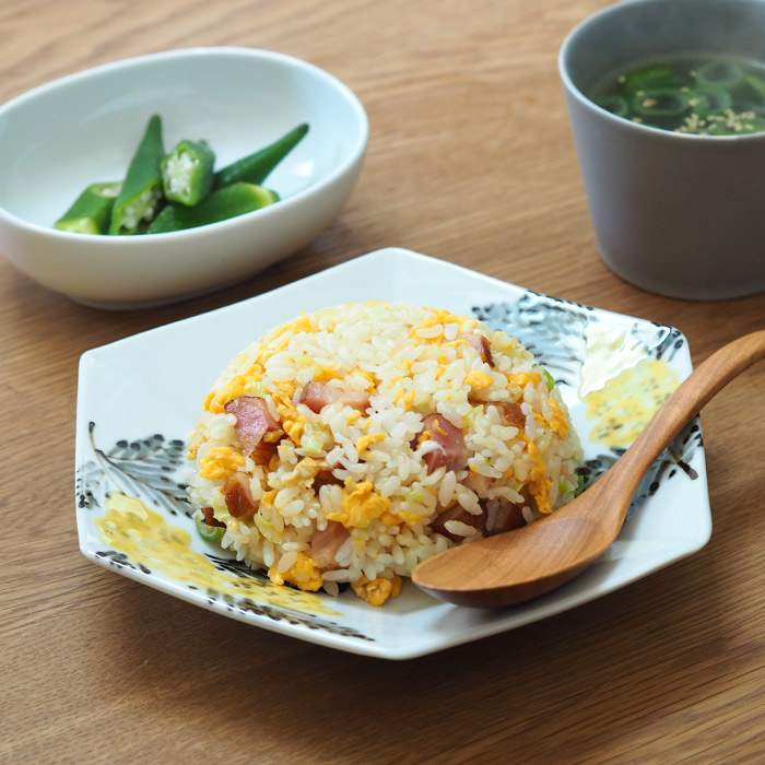 九谷青窯　横井佳乃　色絵ミモザ　六角深皿