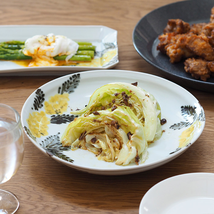 九谷青窯　横井佳乃　色絵ミモザ　7寸深皿