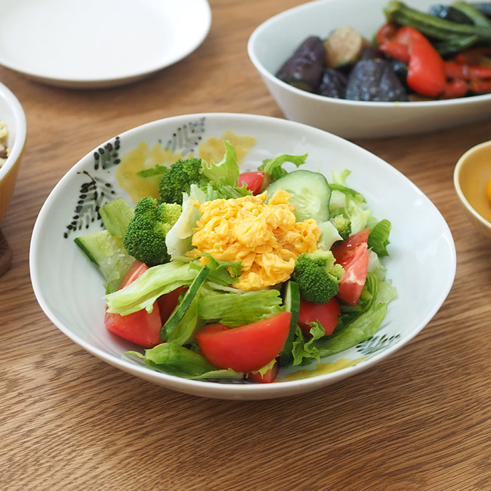 九谷青窯　横井佳乃　色絵ミモザ　たわみ鉢