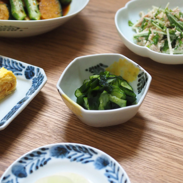 九谷青窯　横井佳乃　色絵ミモザ　六角小鉢