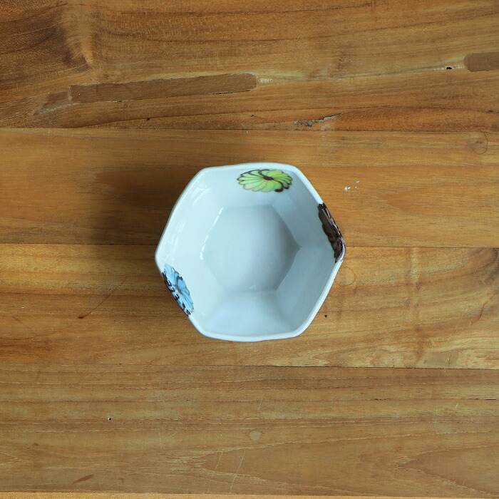 九谷青窯　横井佳乃　色絵八重花　六角小鉢