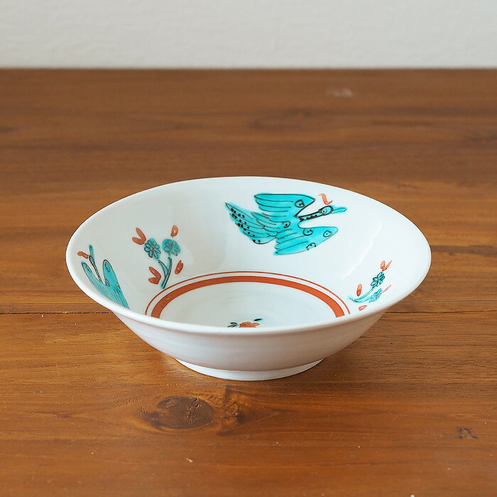 九谷青窯　横井佳乃　色絵鳳凰に花　6寸浅鉢