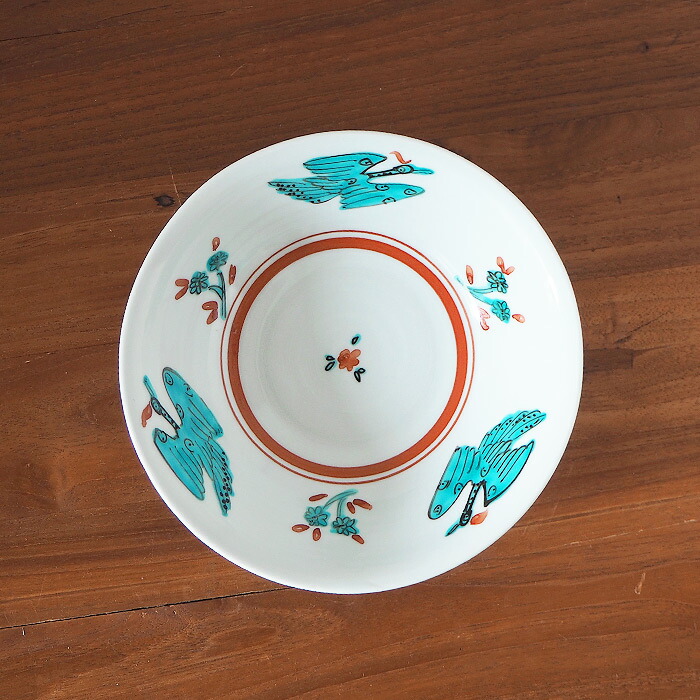 九谷青窯　横井佳乃　色絵鳳凰に花　6寸浅鉢