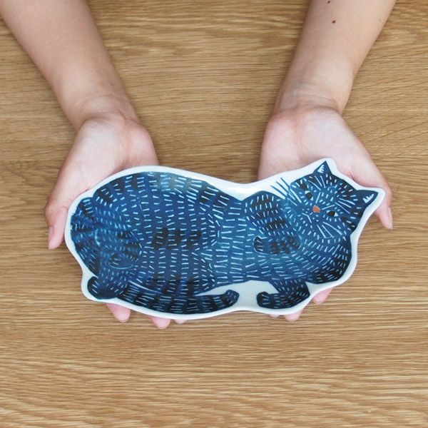 倉敷意匠　kata　kata　印判手大皿　青猫