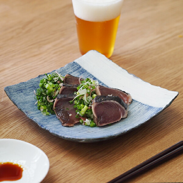 ココチ舎　インディゴ　角皿　中　Ｉライン　