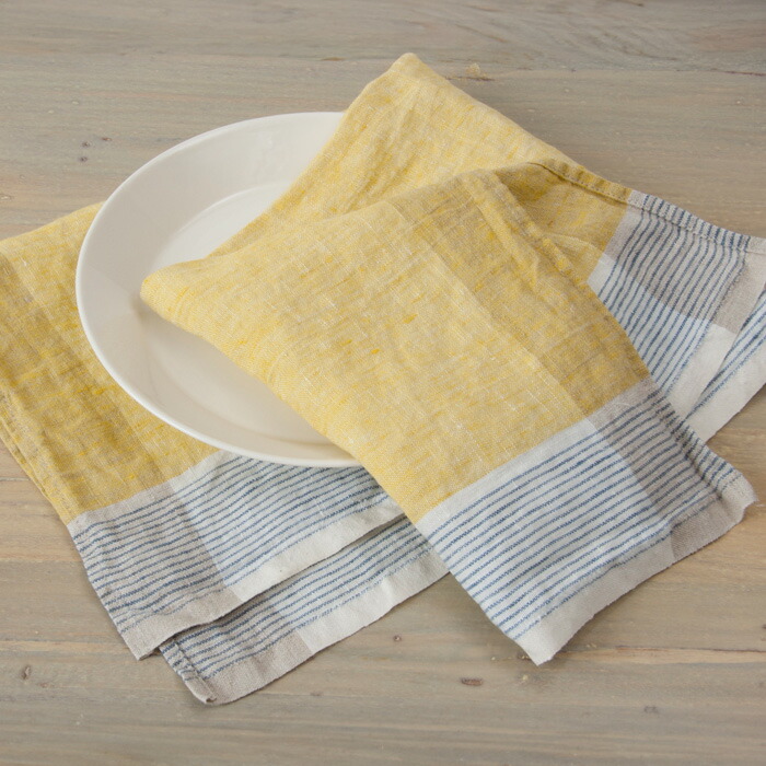 リーノ・エ・リーナ　キッチンクロス　シレーヌ　イエロー・ブルー　/　Lino　e　Lina　Sirene