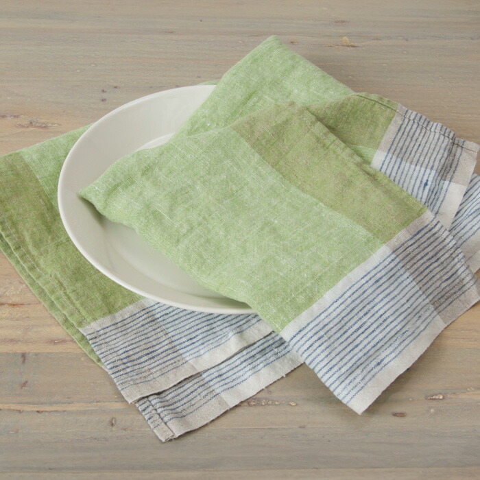 リーノ・エ・リーナ　キッチンクロス　シレーヌ　グリーン・ブルー　/　Lino　e　Lina　Sirene