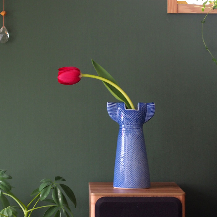 【取扱終了1109】リサ・ラーソン　ワードローブ　ドレス　170mm　ダークブルー　花瓶　/　Lisa　Larson　Wardrobe　Dress　※