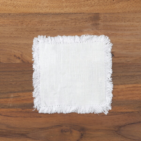 リネンテイルズ　フリンジ　コースター　ホワイト　10×10　/　LINEN　TALES　※　