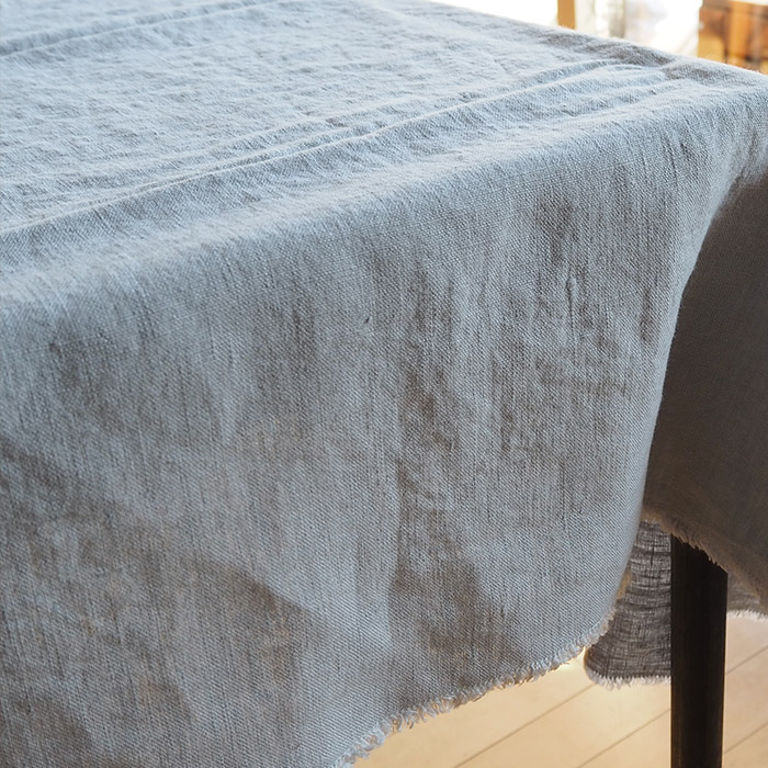 リネンテイルズ　フリンジ　テーブルクロス　ライトグレー　140×200　/　LINEN　TALES