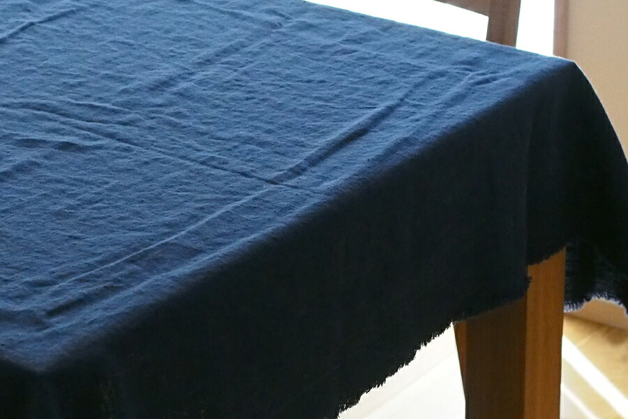 リネンテイルズ　フリンジ　テーブルクロス　ネイビー　140×200　/　LINEN　TALES　