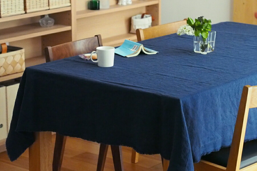 リネンテイルズ　フリンジ　テーブルクロス　ネイビー　140×200　/　LINEN　TALES　
