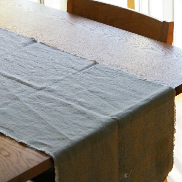 リネンテイルズ　フリンジ　テーブルランナー　ライトグレー　40×200　/　LINEN　TALES