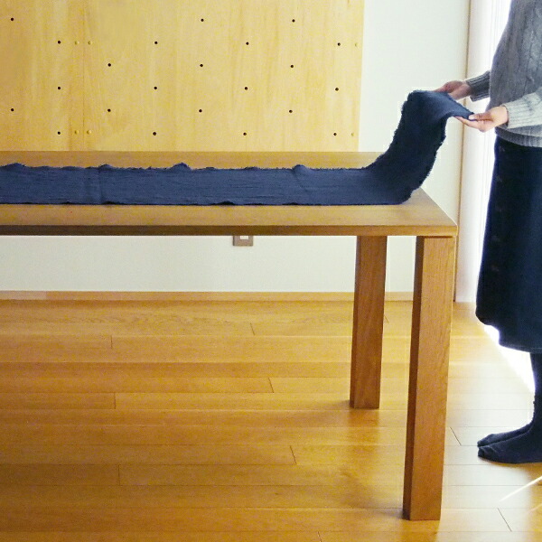 リネンテイルズ　フリンジ　テーブルランナー　ネイビー　40×200　/　LINEN　TALES　