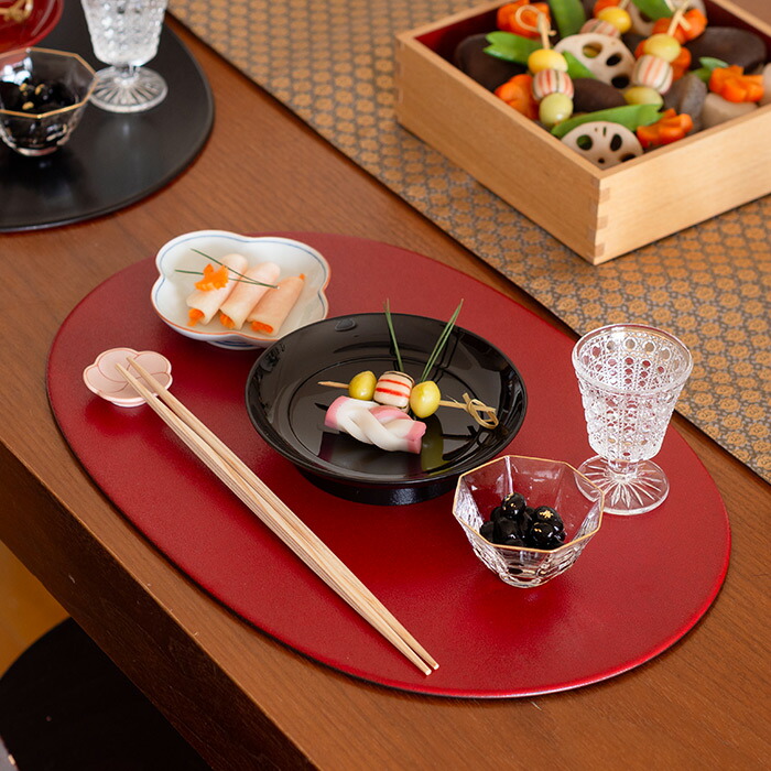 ■【プロキッチンオリジナル】【2枚セット】小判盆　両面　赤×黒　/　PROKITCHEN