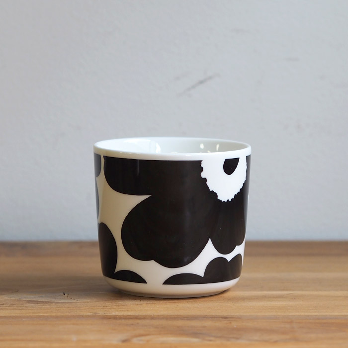 【単品】マリメッコ　コーヒーカップ　200ml　取っ手なし　ウニッコ　ブラック×ホワイト　/　marimekko　Unikko