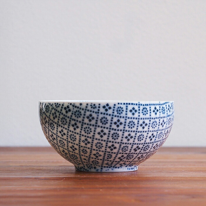 丸直製陶所　染付陶碗　花格子　青
