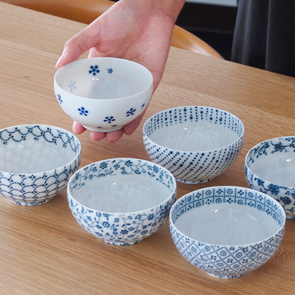 丸直製陶所　染付陶碗　花格子　青