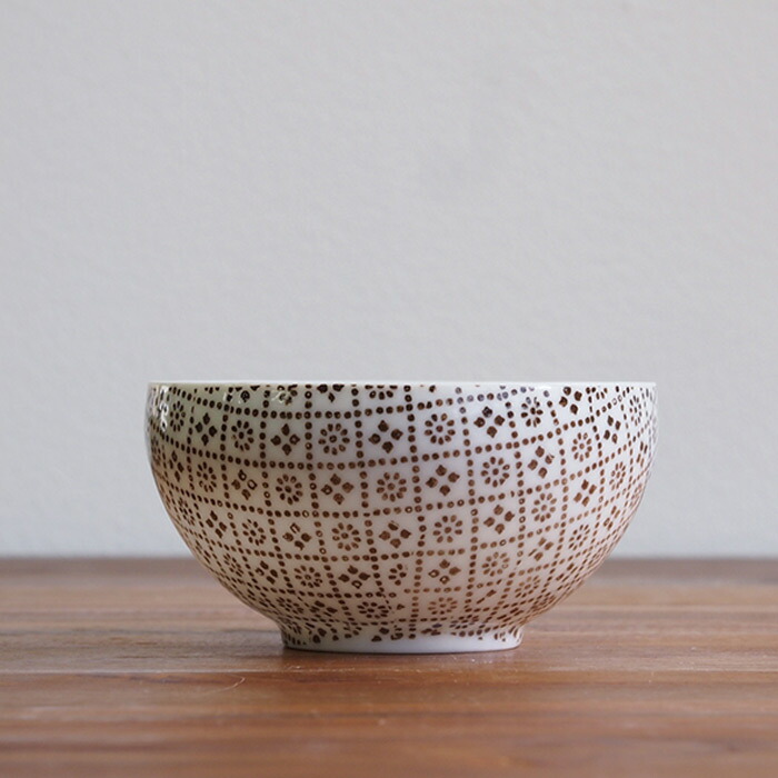丸直製陶所　染付陶碗　花格子　茶　　