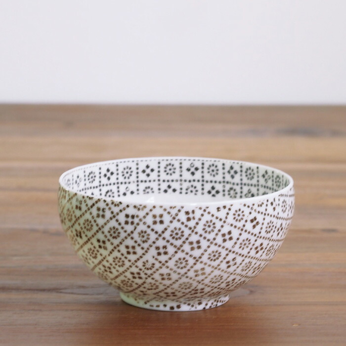 丸直製陶所　染付陶碗　花格子　茶　　