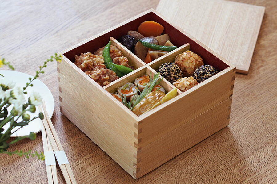 松屋漆器店 白木 6寸二段重 内朱