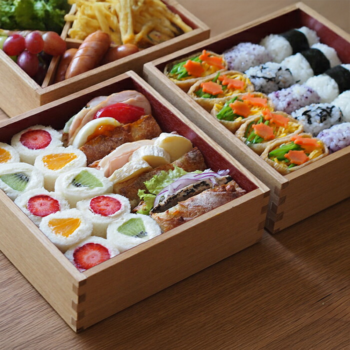 松屋漆器店 白木 6寸三段重 内朱