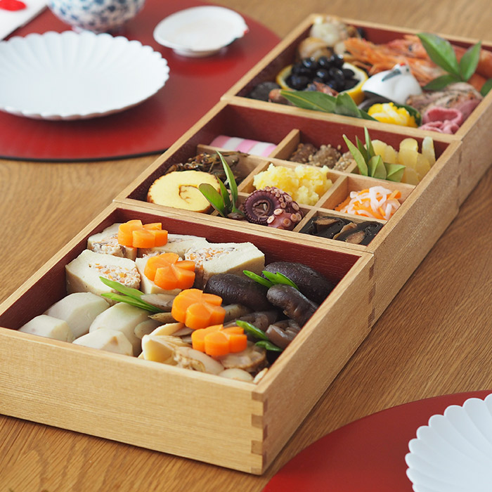 松屋漆器店 白木 6寸三段重 内朱