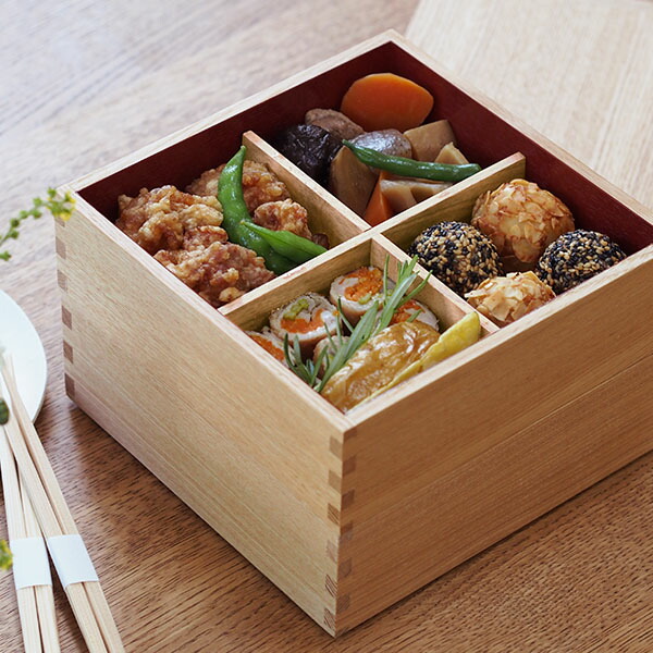 松屋漆器店 白木 5寸二段重 内朱