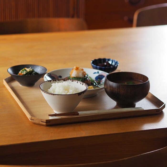 松屋漆器店　白木　面取り隅切盆　33.4×33.4