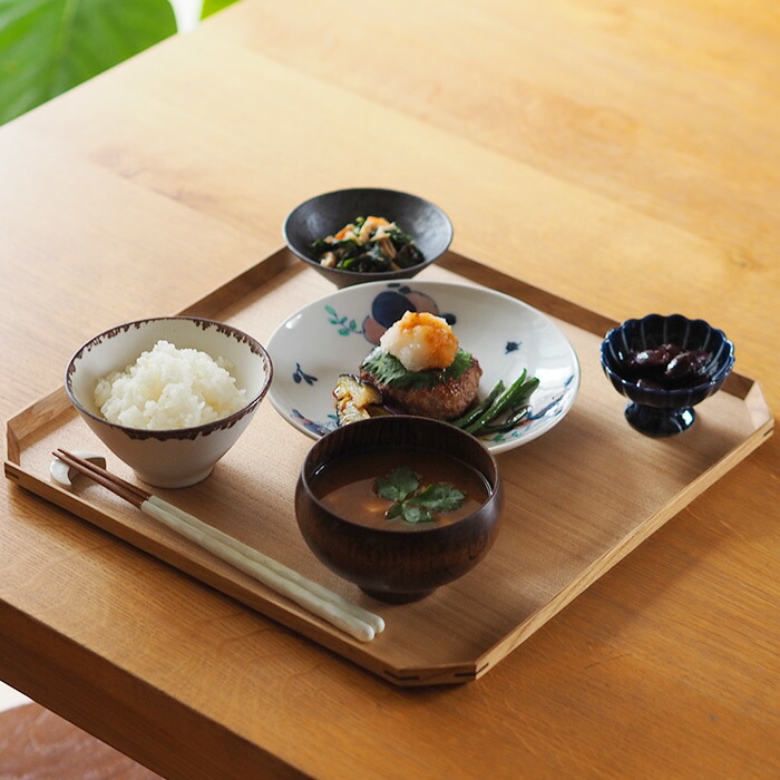 松屋漆器店　白木　面取り隅切盆　33.4×33.4