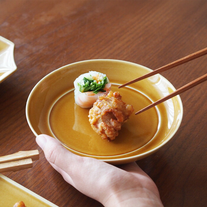 瑞々　まる皿5寸　うす飴