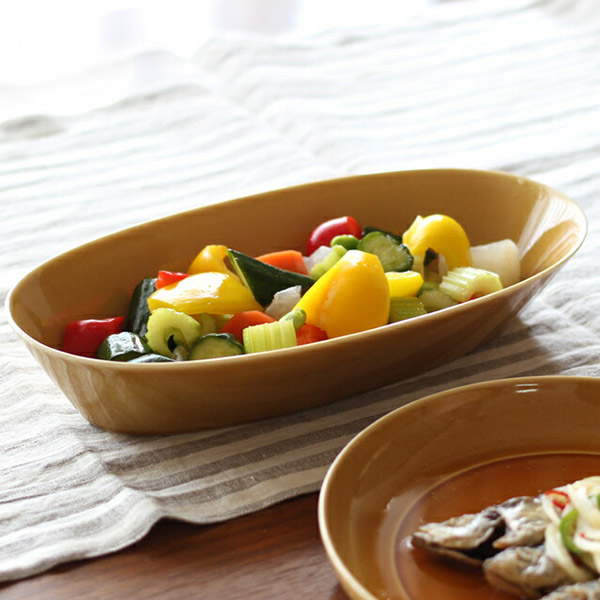 瑞々　楕円鉢9寸　うす飴