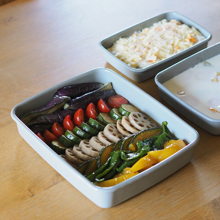 野田琺瑯　+Gray　レクタングル浅型　L