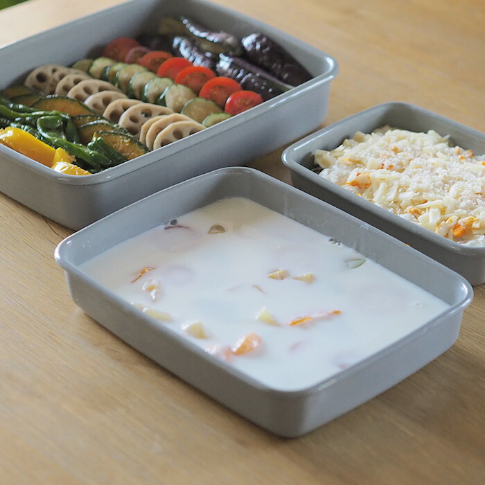 野田琺瑯　+Gray　レクタングル浅型　M