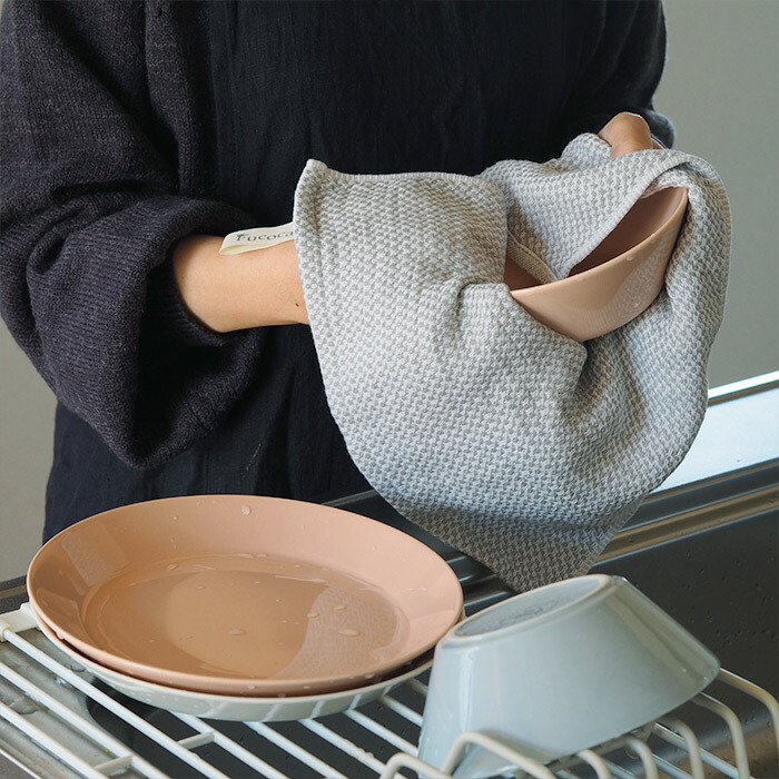 ■【送料無料】【2枚セット】【プロキッチン別注】フコカ　キッチンクロス　ライトグレー　ハーフサイズ　34×46cm　/　Fucoca.