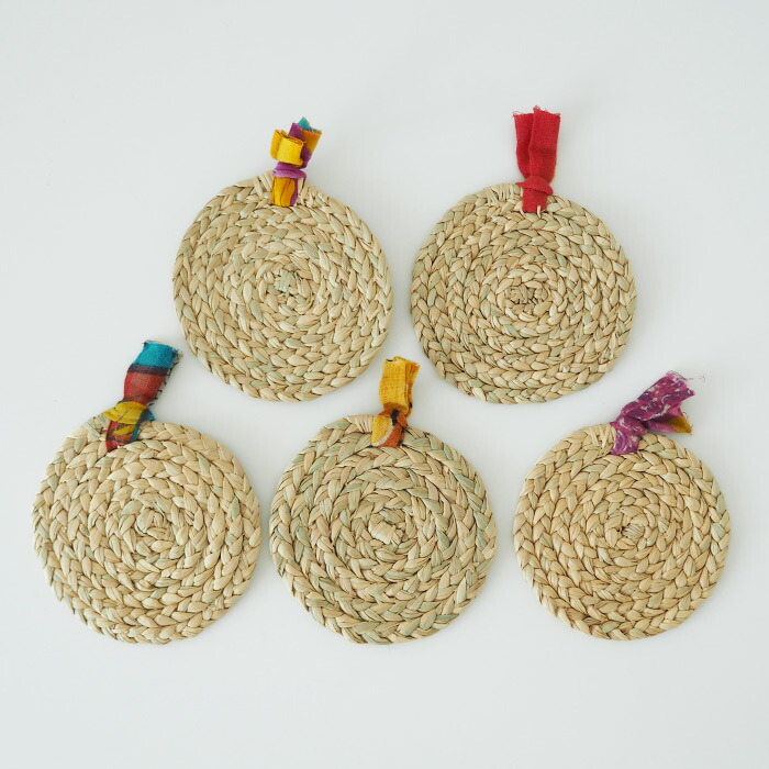 ピープルツリー　パティ草のコースター　5枚セット（リボン付き）　/　People　Tree　