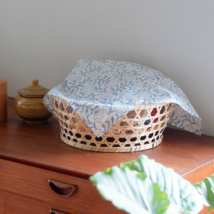 ピープルツリー　ブロックプリント　ハンカチ　フラワー・ブルー　/　People　Tree