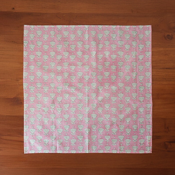ピープルツリー　ブロックプリント　ハンカチ　フラワー・ピンク　/　People　Tree